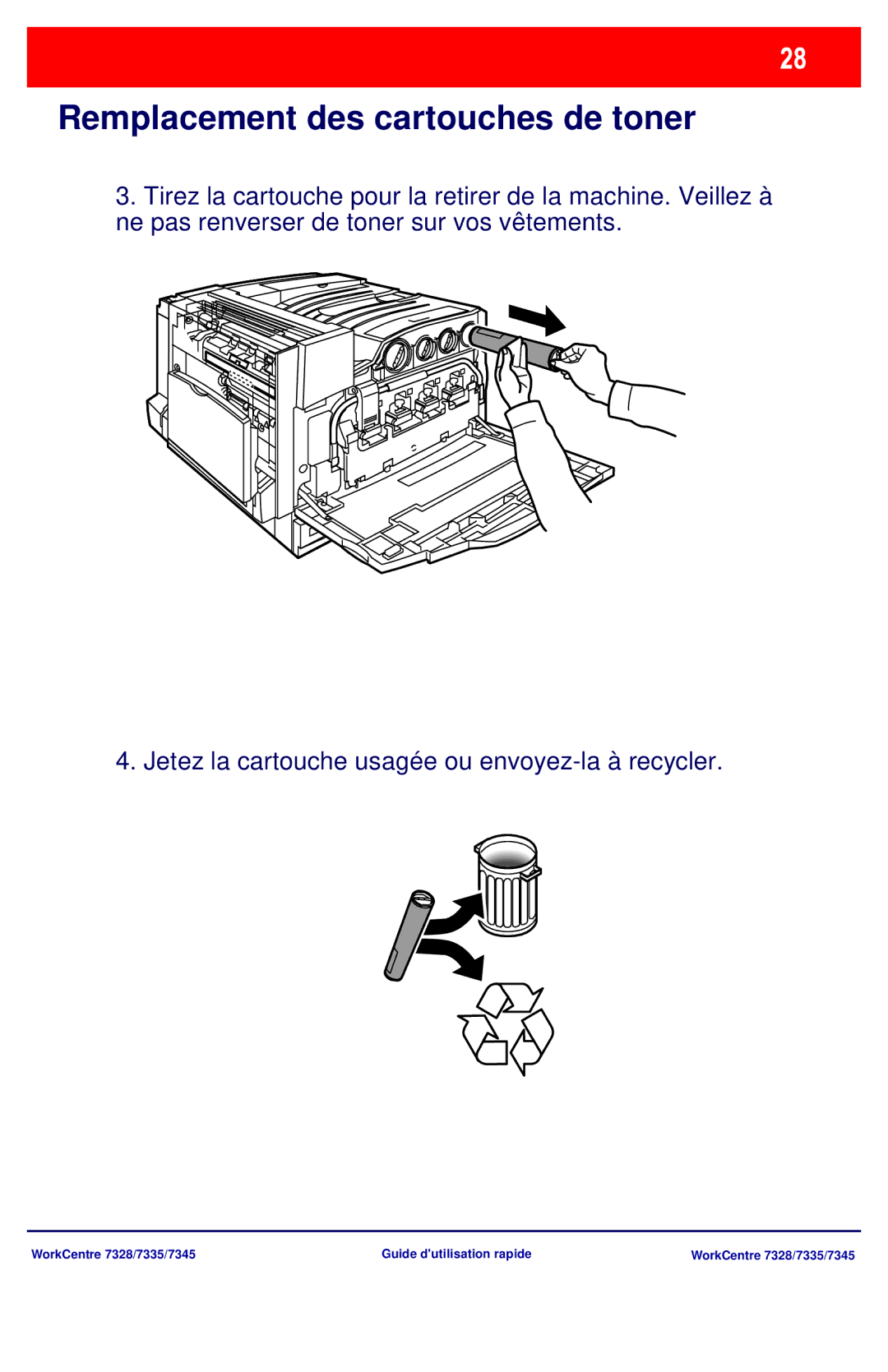 Xerox 7328, 7335, 7345 manual Remplacement des cartouches de toner 