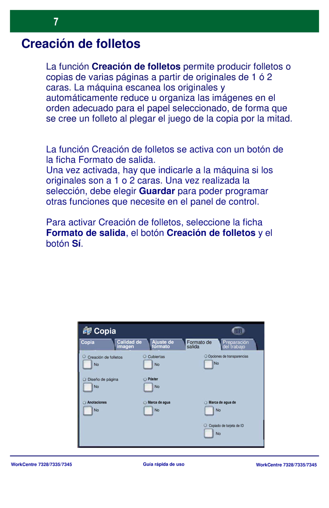 Xerox 7335, 7328, 7345 manual Creación de folletos, Preparación, Del trabajo 