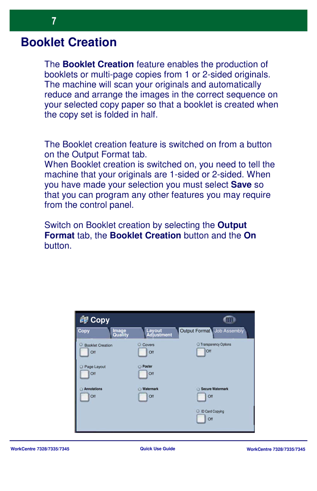 Xerox 7345, 7335, 7328 manual Booklet Creation, Copy 