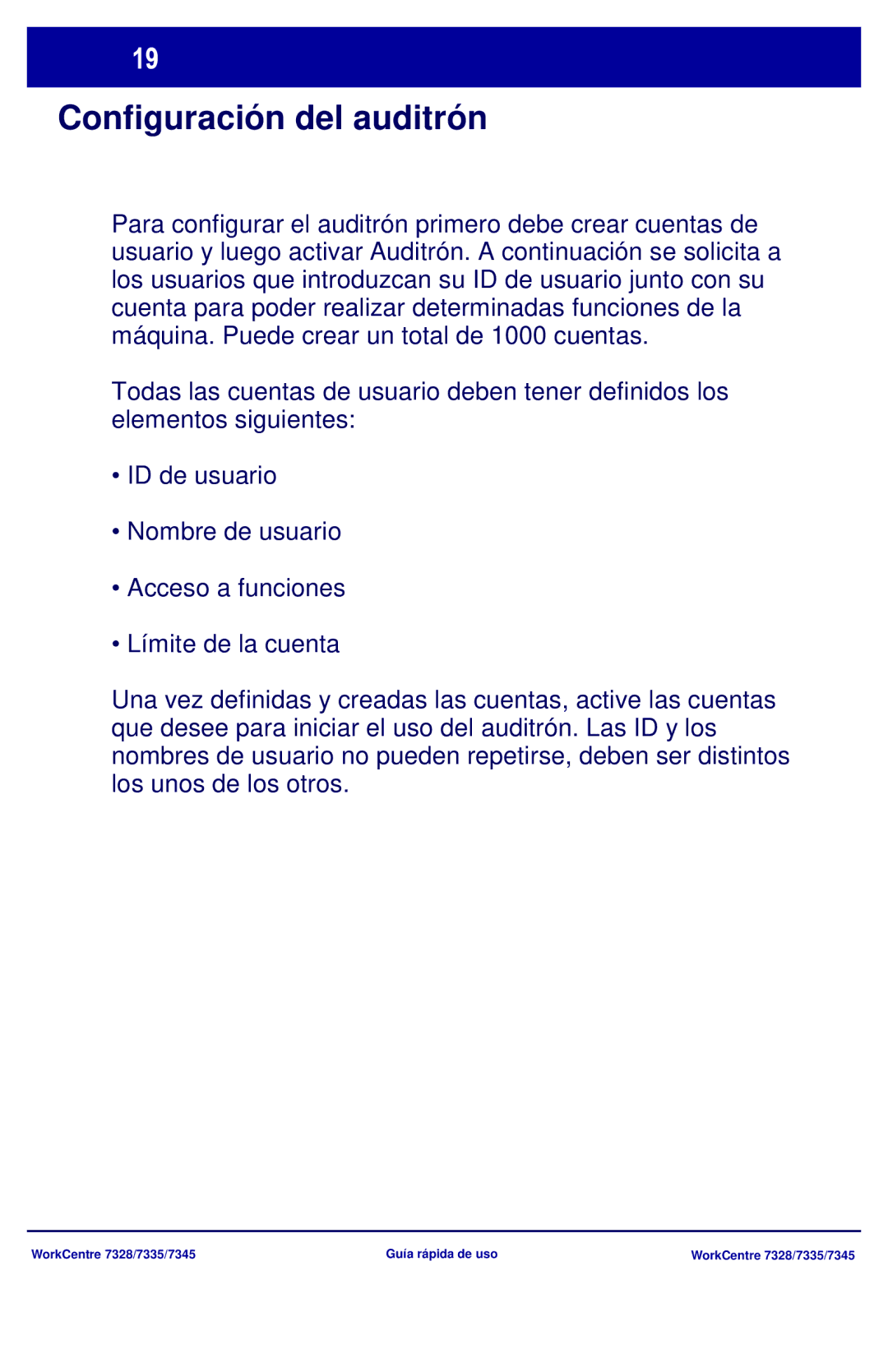 Xerox 7335, 7328, 7345 manual Configuración del auditrón 