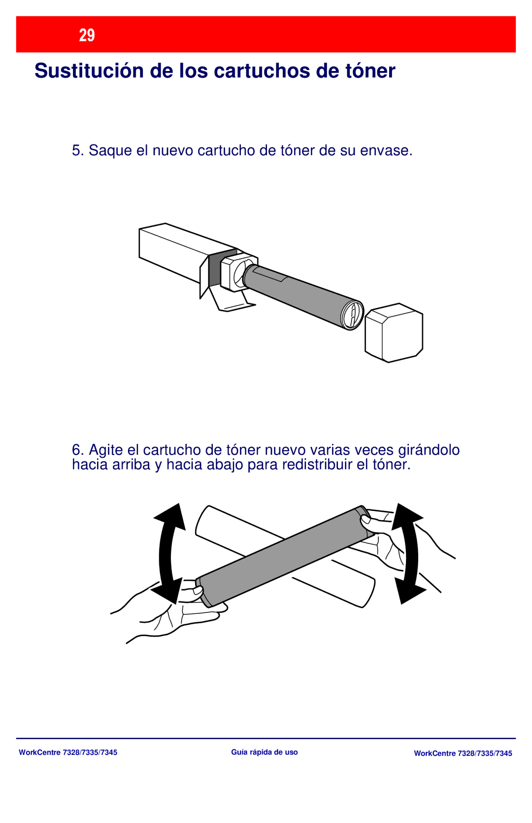 Xerox 7328, 7335, 7345 manual Sustitución de los cartuchos de tóner 