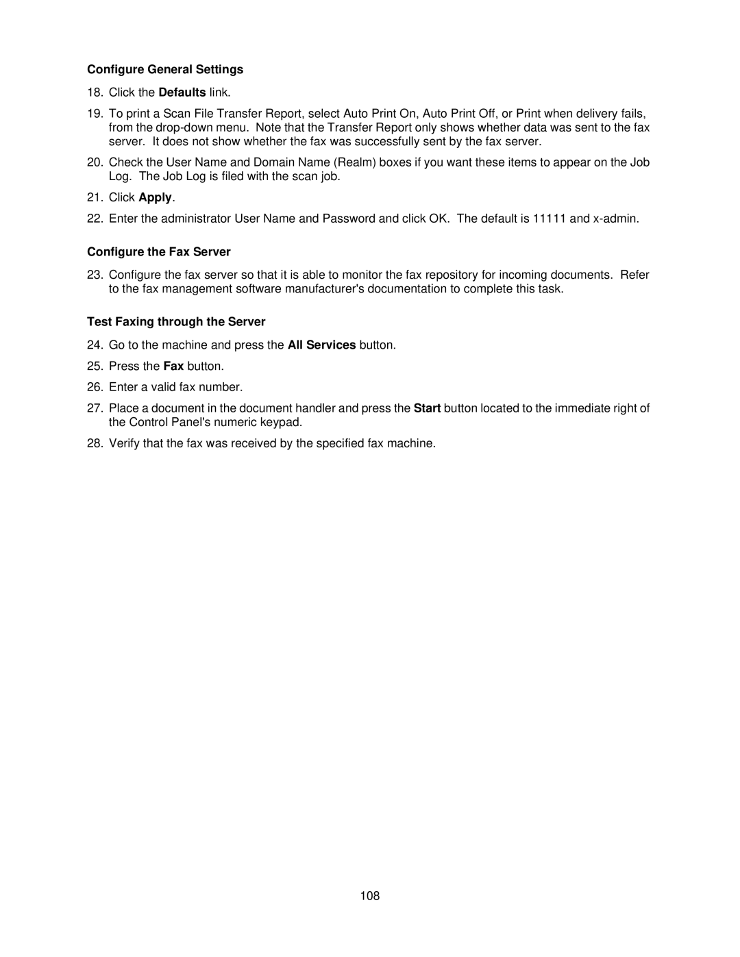 Xerox 7335, 7345 manual Configure General Settings, Configure the Fax Server, Test Faxing through the Server 