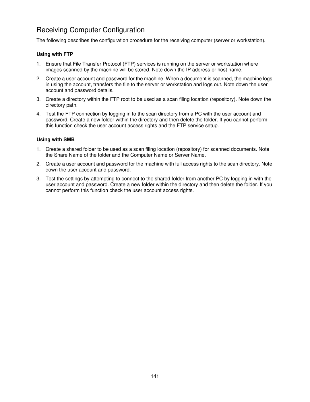 Xerox 7345, 7335 manual Receiving Computer Configuration, Using with FTP, Using with SMB 