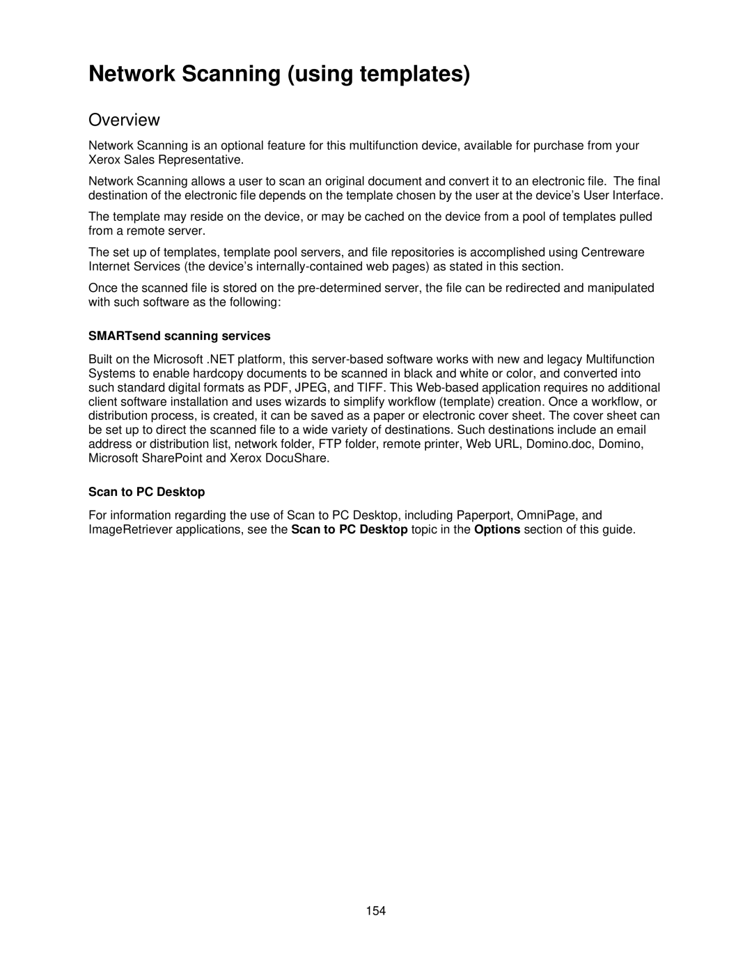 Xerox 7335, 7345 manual Network Scanning using templates, SMARTsend scanning services Scan to PC Desktop 