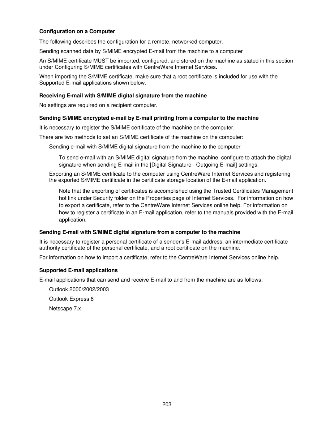 Xerox 7345, 7335 manual Configuration on a Computer, Supported E-mail applications 