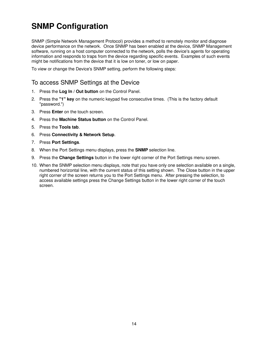 Xerox 7335, 7345 manual Snmp Configuration, To access Snmp Settings at the Device 