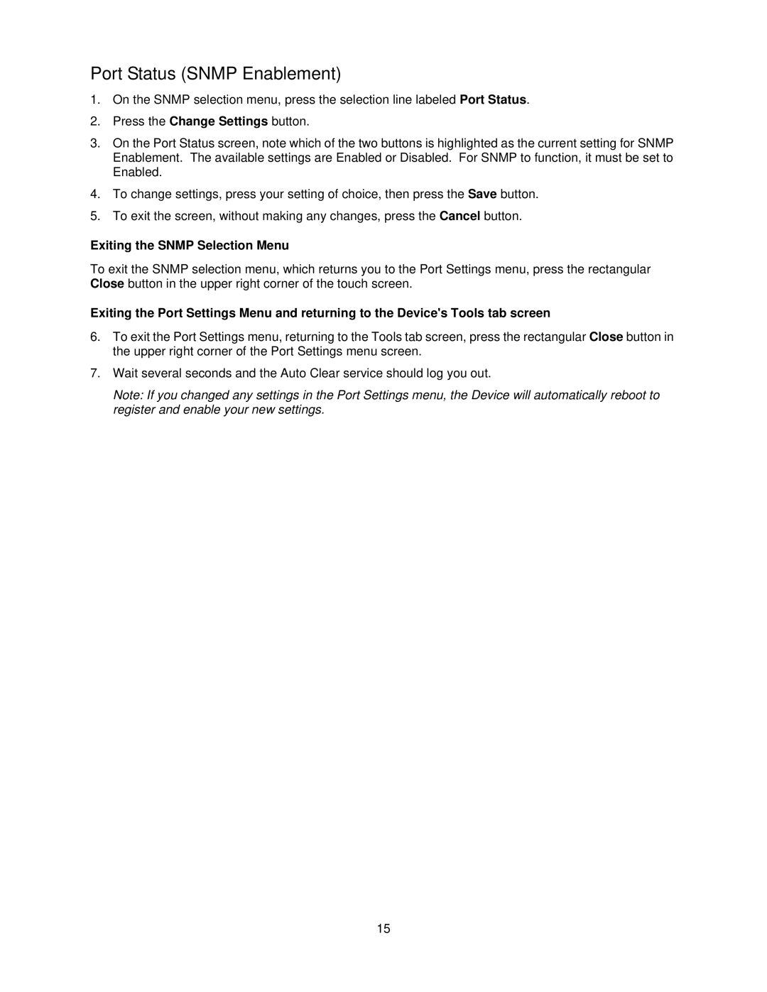 Xerox 7345, 7335 manual Port Status Snmp Enablement, Exiting the Snmp Selection Menu 