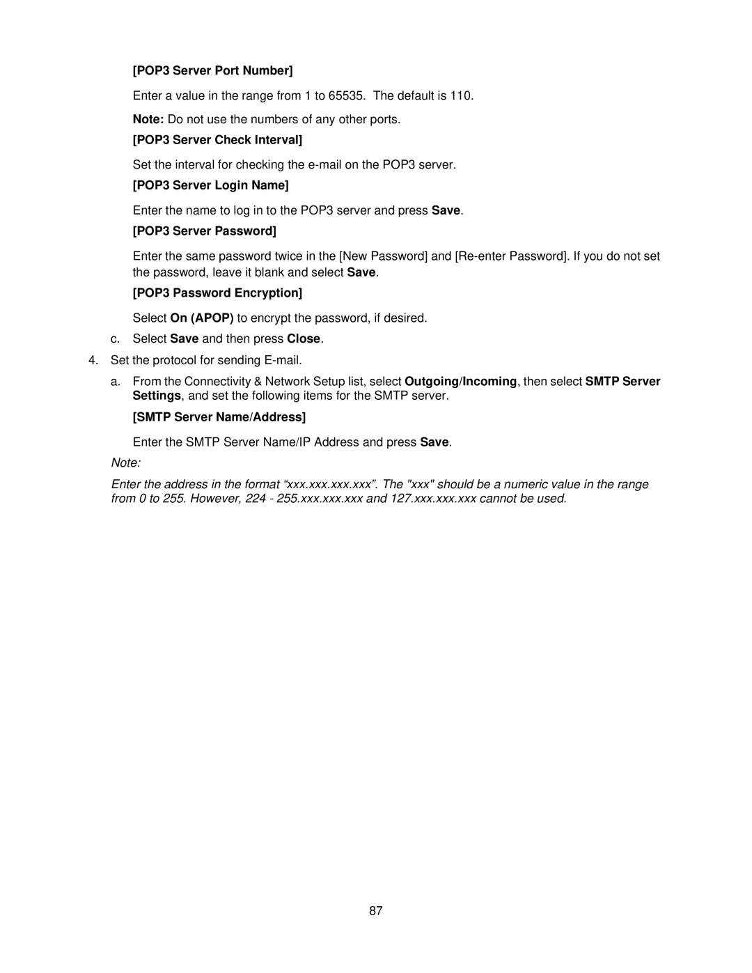 Xerox 7345, 7335 manual POP3 Server Port Number, POP3 Server Check Interval, POP3 Server Login Name, POP3 Server Password 