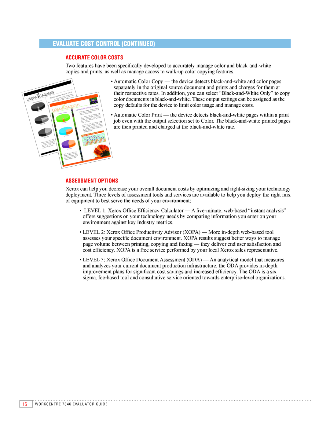 Xerox 7346 manual Accurate Color Costs, Assessment Options 