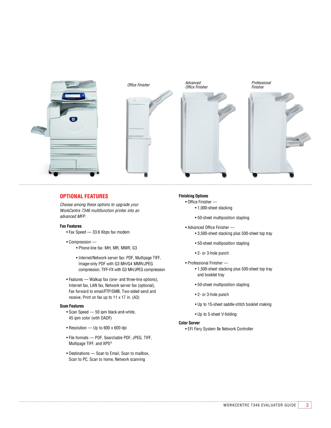 Xerox 7346 manual Optional Features, Fax Features 