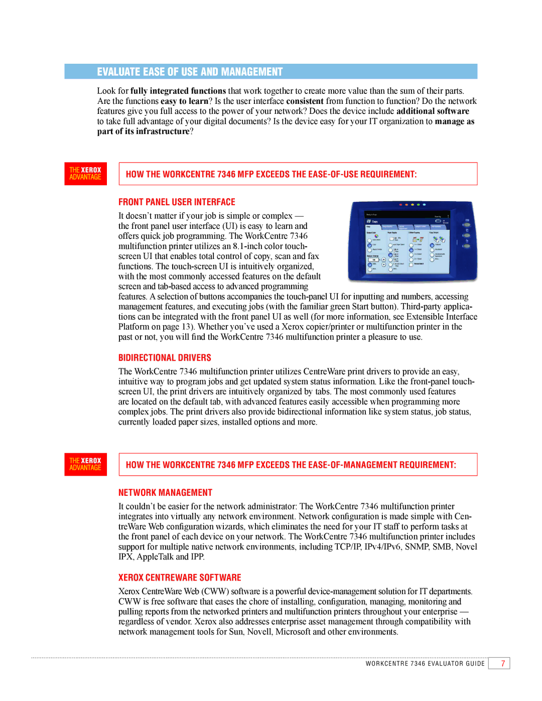 Xerox 7346 manual Evaluate Ease of USE and Management 