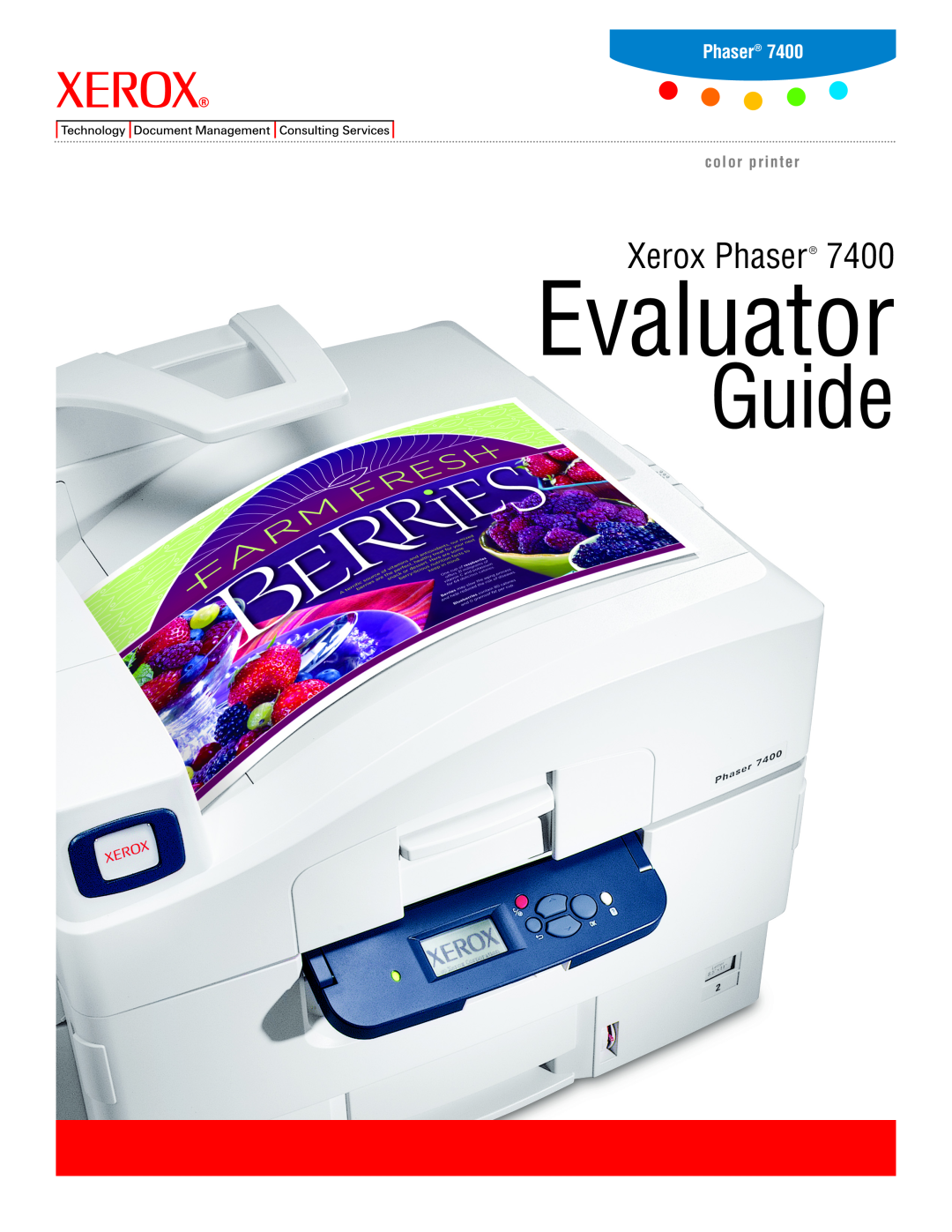 Xerox 7400 manual Evaluator, Guide, Xerox Phaser, color printer 