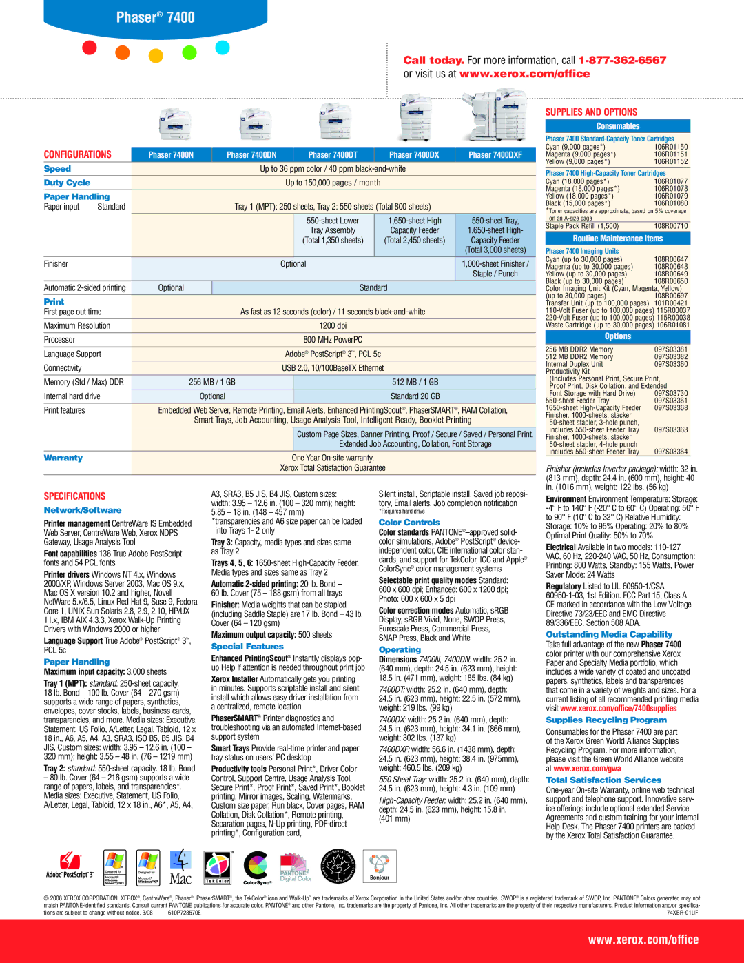 Xerox 7400 manual Configurations 