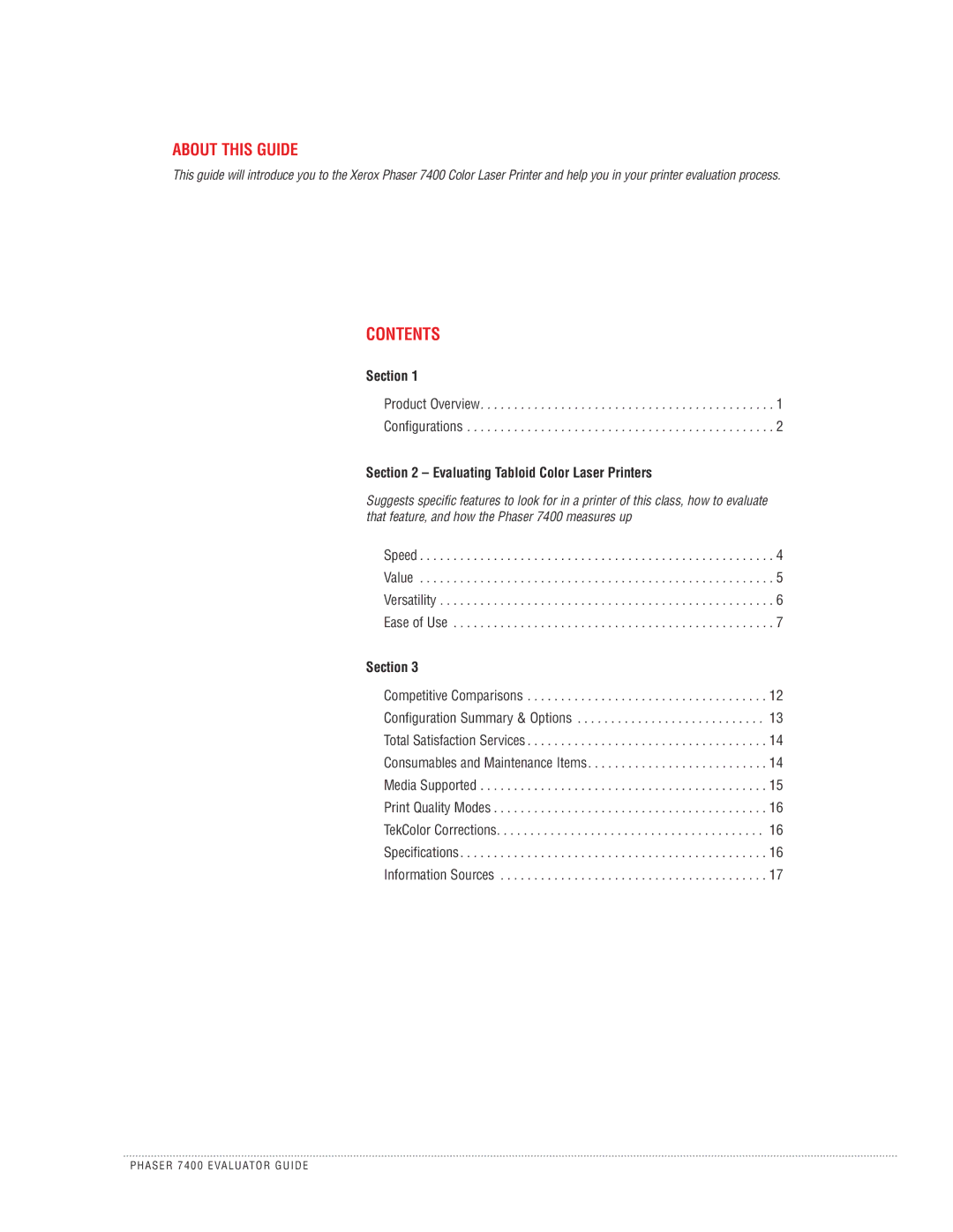 Xerox 7400 manual Contents 