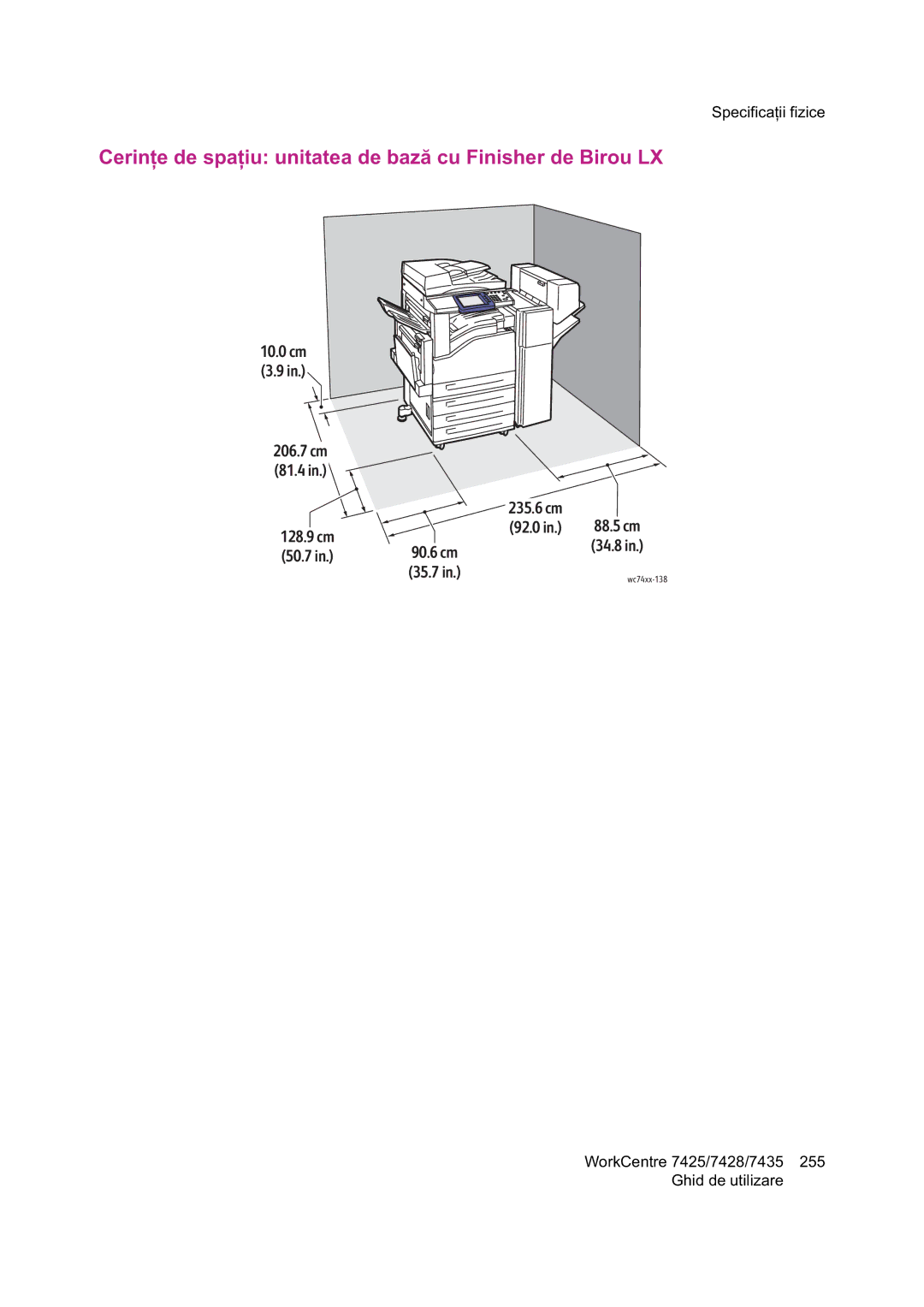 Xerox 7425 manual 10.0 cm 206.7 cm 81.4 235 cm 