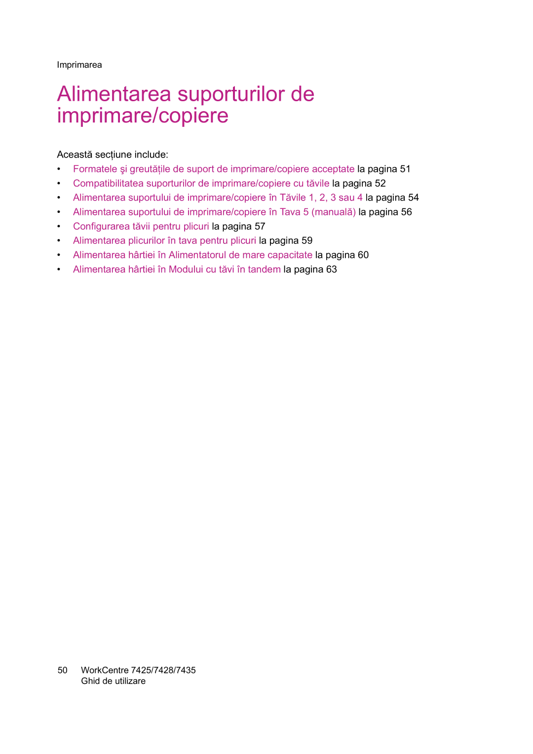 Xerox 7425 manual Alimentarea suporturilor de imprimare/copiere 