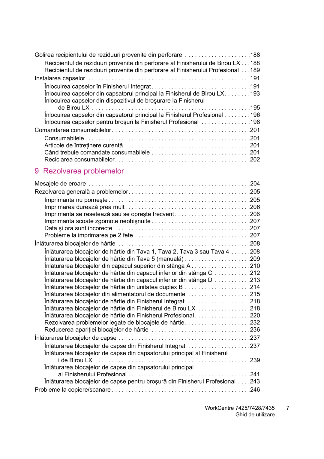 Xerox 7425 manual Rezolvarea problemelor 