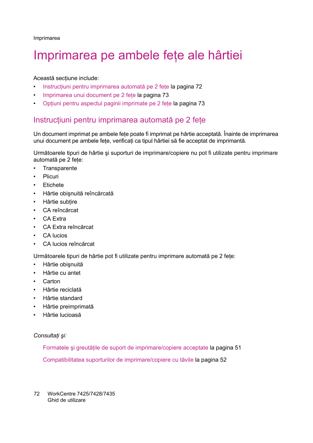 Xerox 7425 manual Imprimarea pe ambele fe, Instruc 