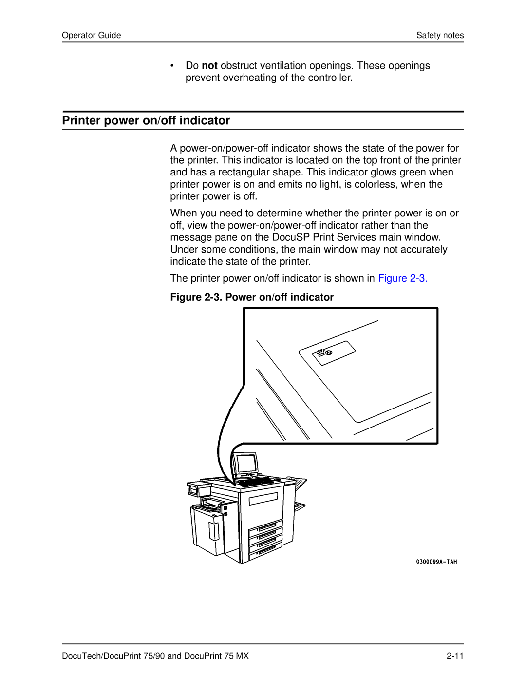 Xerox 75 MX manual Printer power on/off indicator, Power on/off indicator 