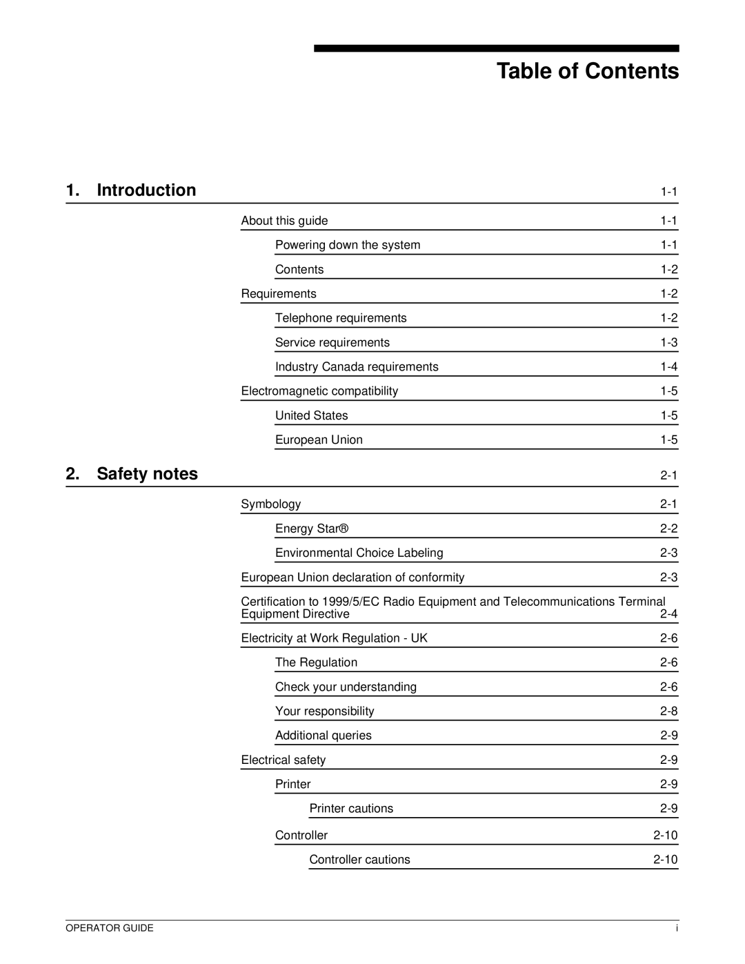 Xerox 75 MX manual Table of Contents 