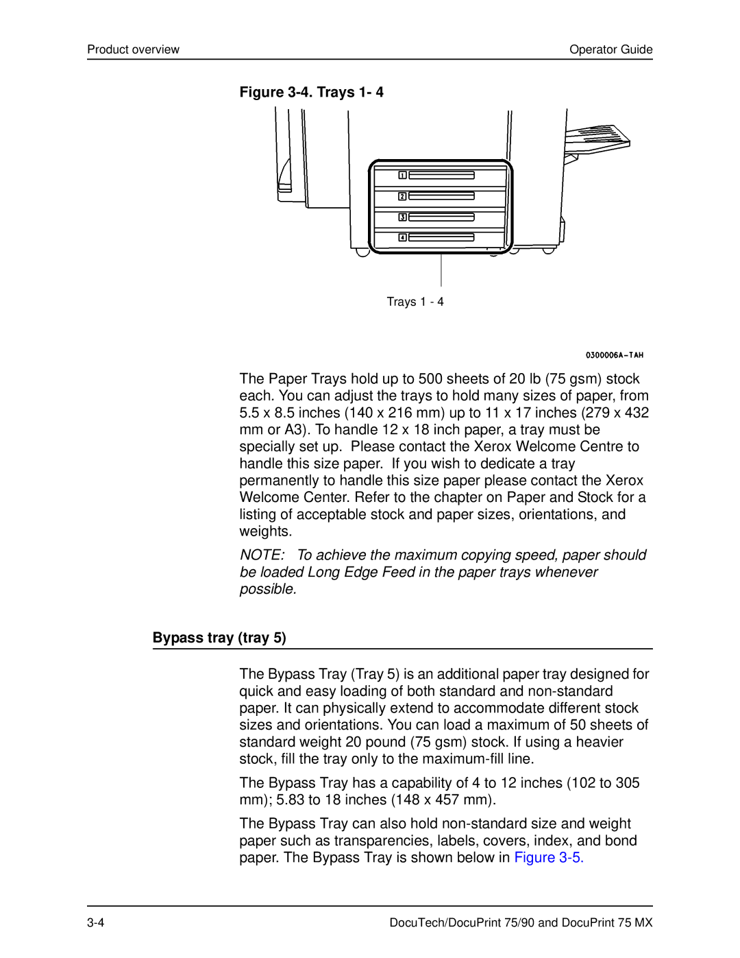 Xerox 75 MX manual Trays 1, Bypass tray tray 