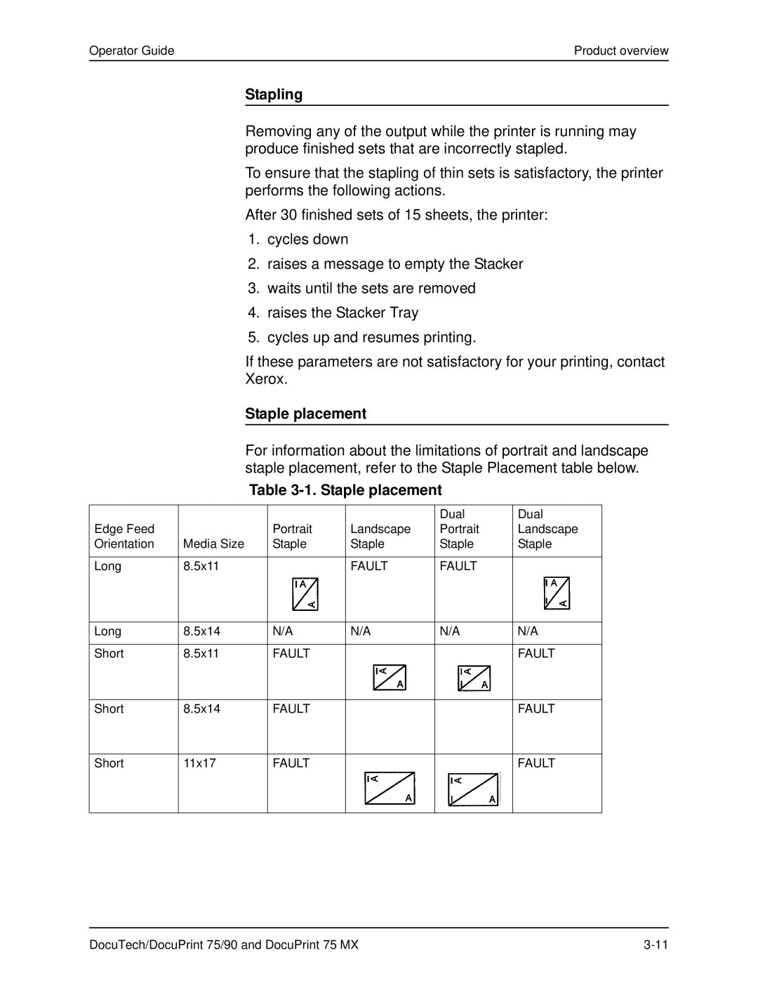 Xerox 75 MX manual Stapling, Staple placement 