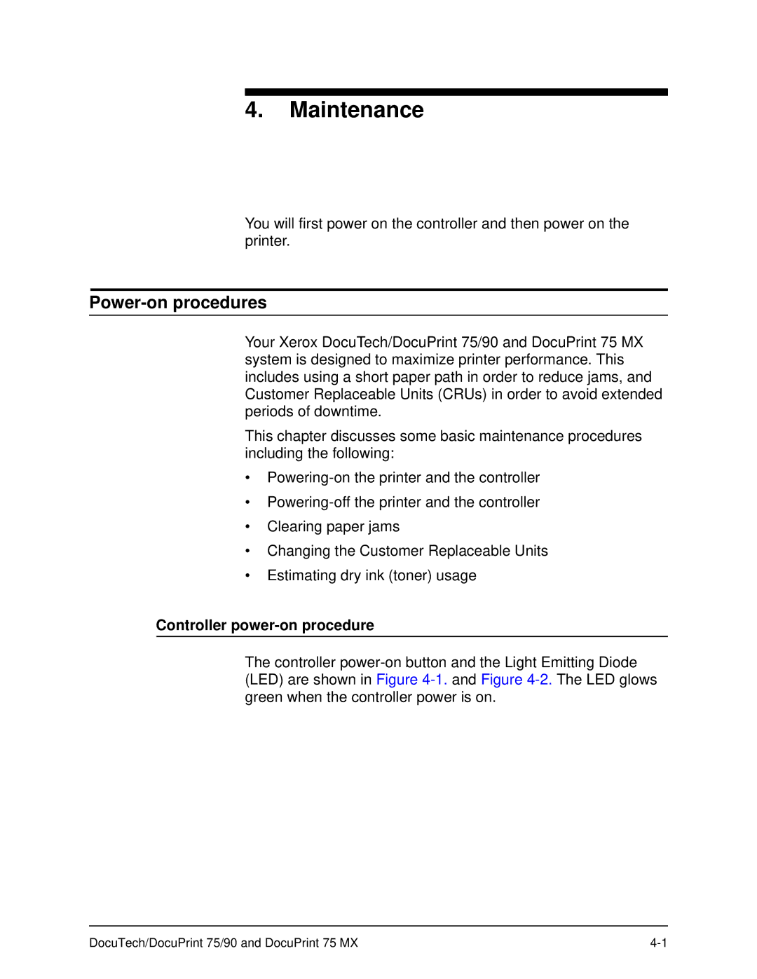 Xerox 75 MX manual Power-on procedures, Controller power-on procedure 