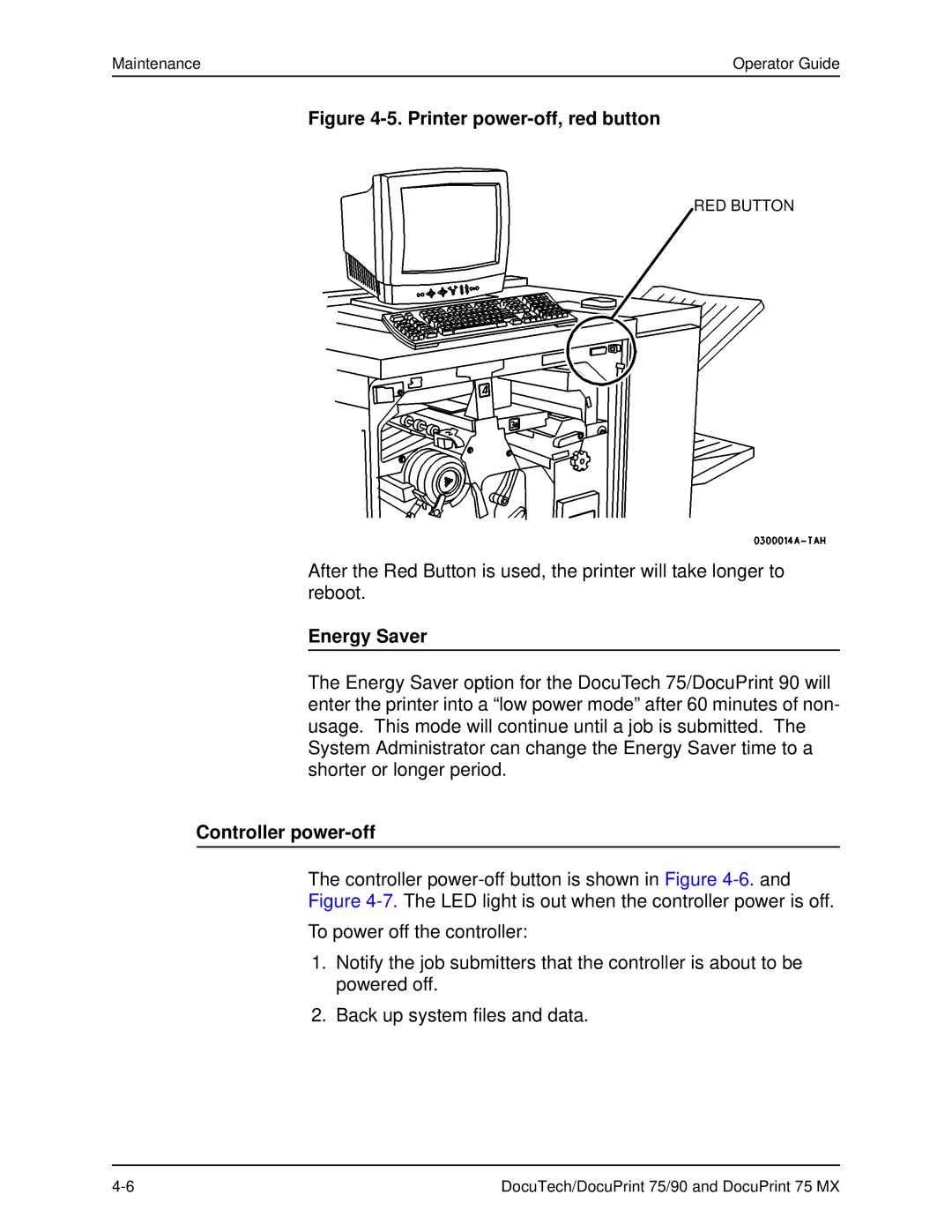 Xerox 75 MX manual Energy Saver, Controller power-off 