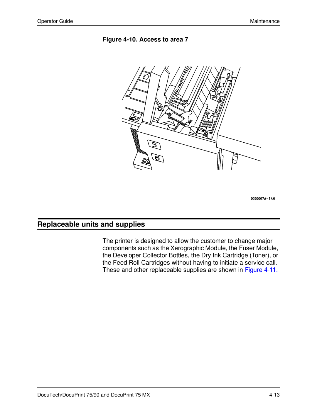 Xerox 75 MX manual Replaceable units and supplies, Access to area 