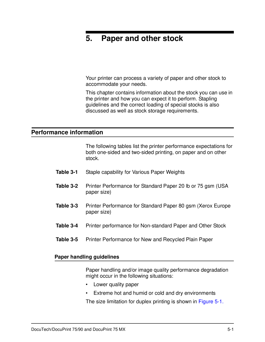 Xerox 75 MX manual Performance information, Paper handling guidelines 