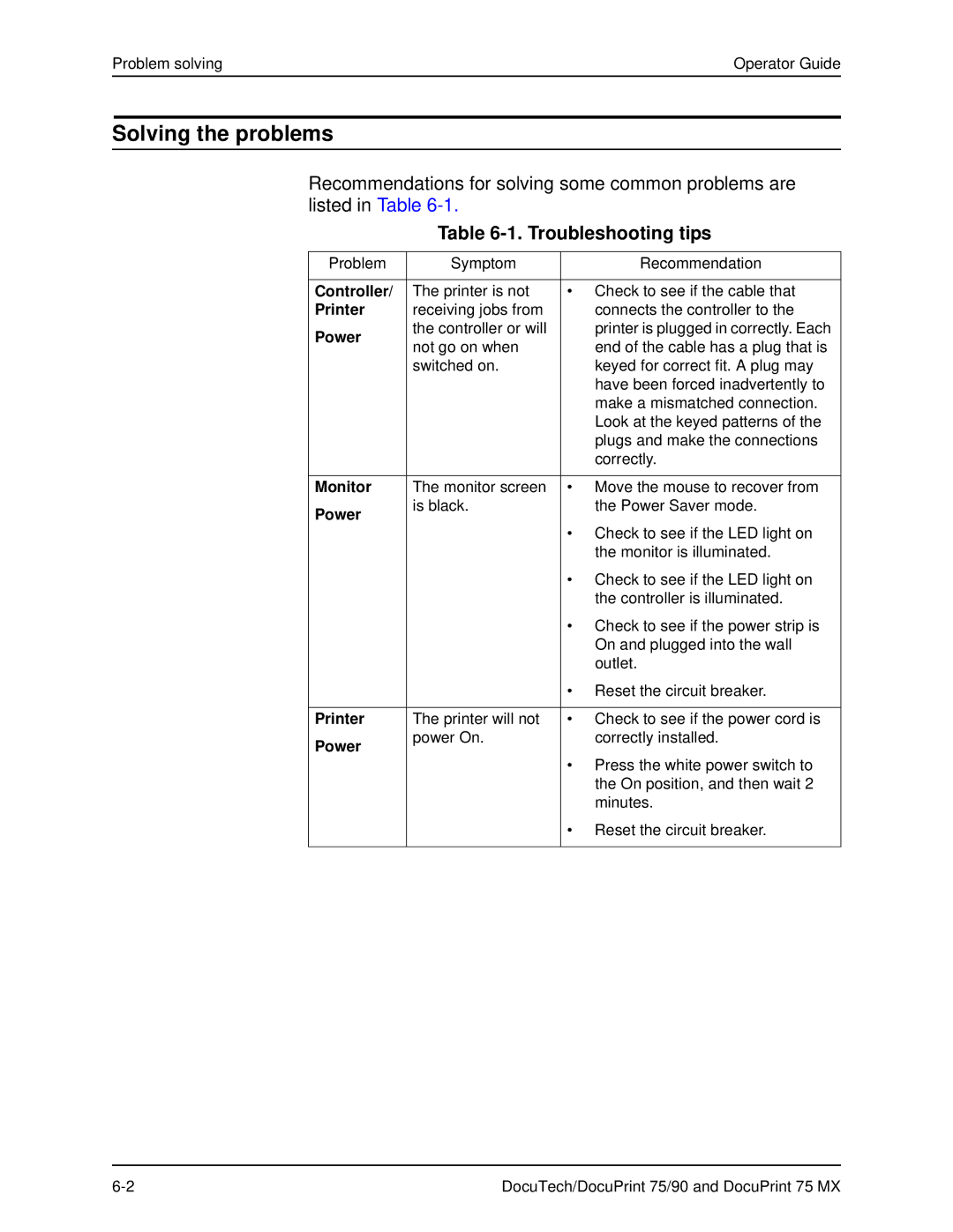 Xerox 75 MX manual Solving the problems, Troubleshooting tips 