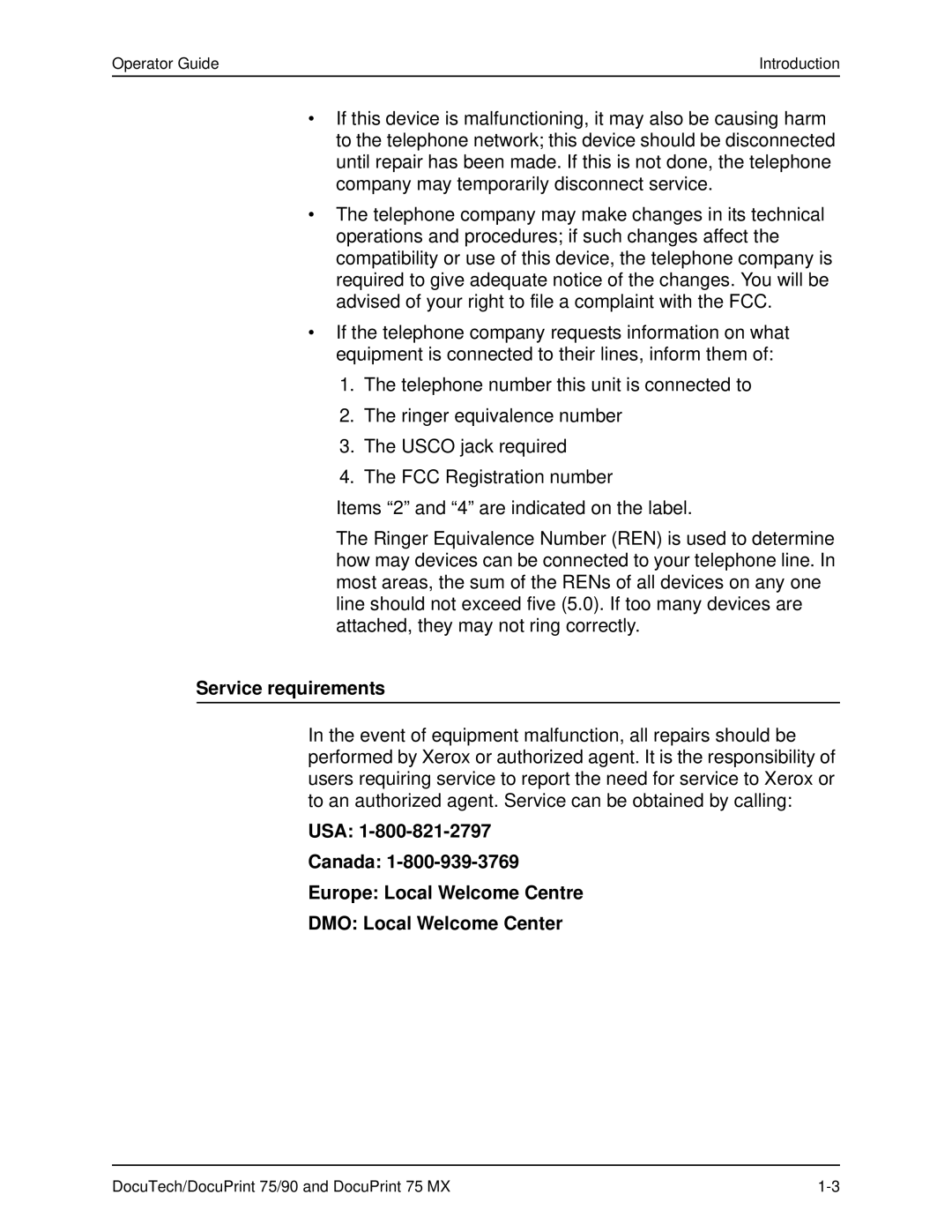 Xerox 75 MX manual Service requirements 