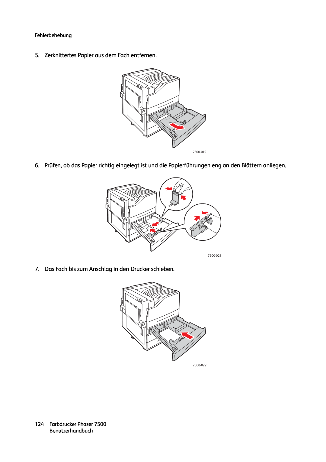 Xerox 7500 color printer manual Zerknittertes Papier aus dem Fach entfernen 