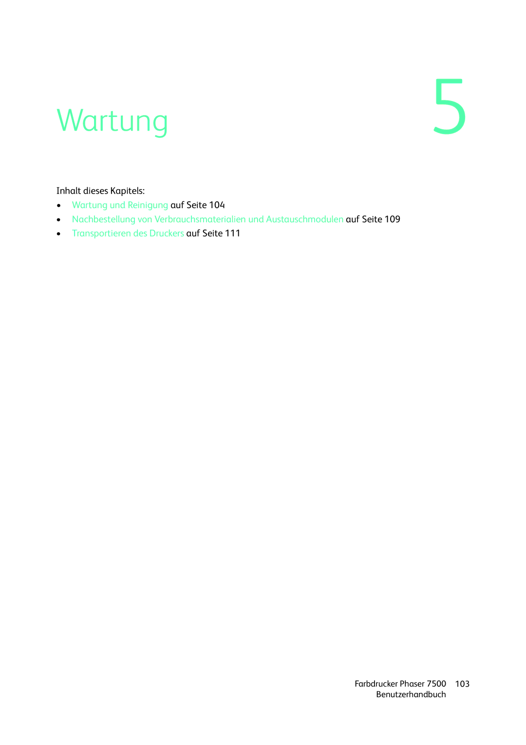 Xerox 7500 color printer manual Wartung 