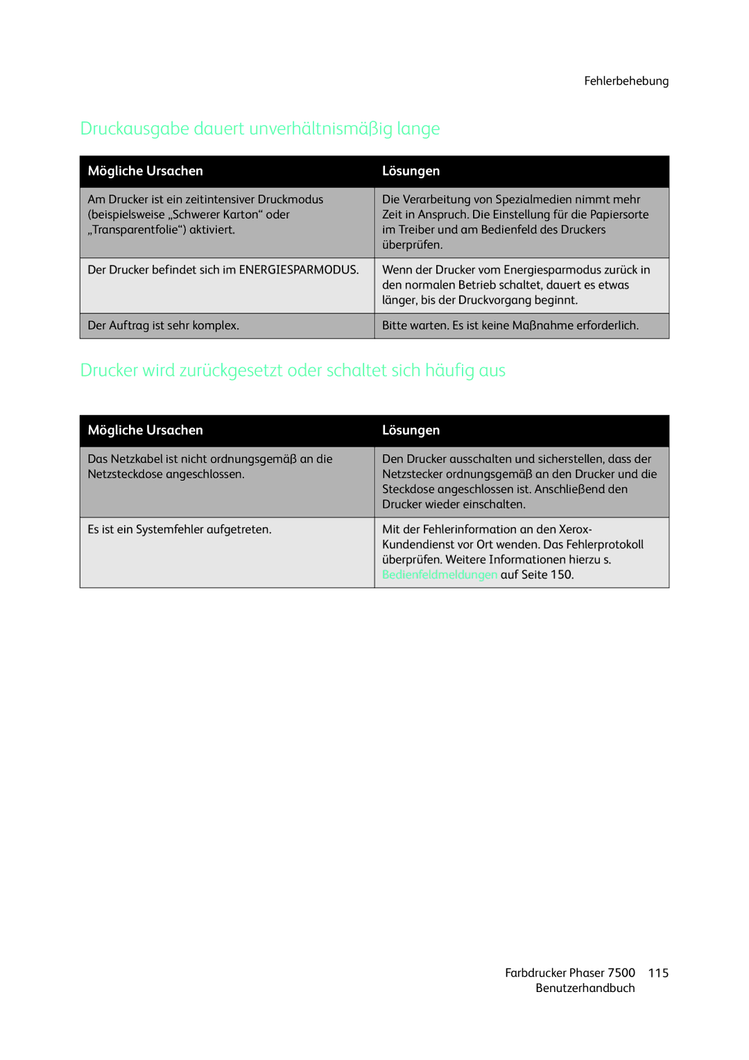 Xerox 7500 color printer manual Druckausgabe dauert unverhältnismäßig lange 