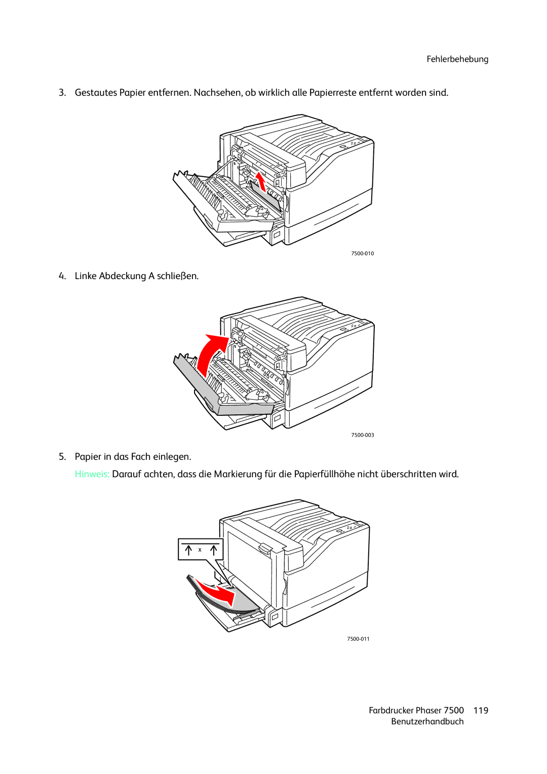 Xerox 7500 color printer manual Linke Abdeckung a schließen 