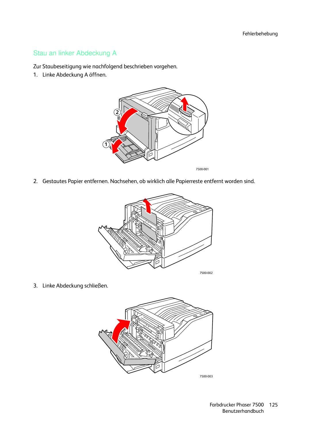 Xerox 7500 color printer manual Stau an linker Abdeckung a 