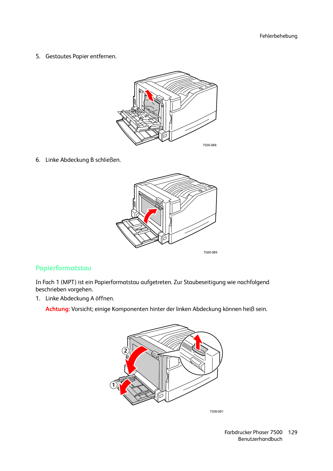 Xerox 7500 color printer manual Papierformatstau 