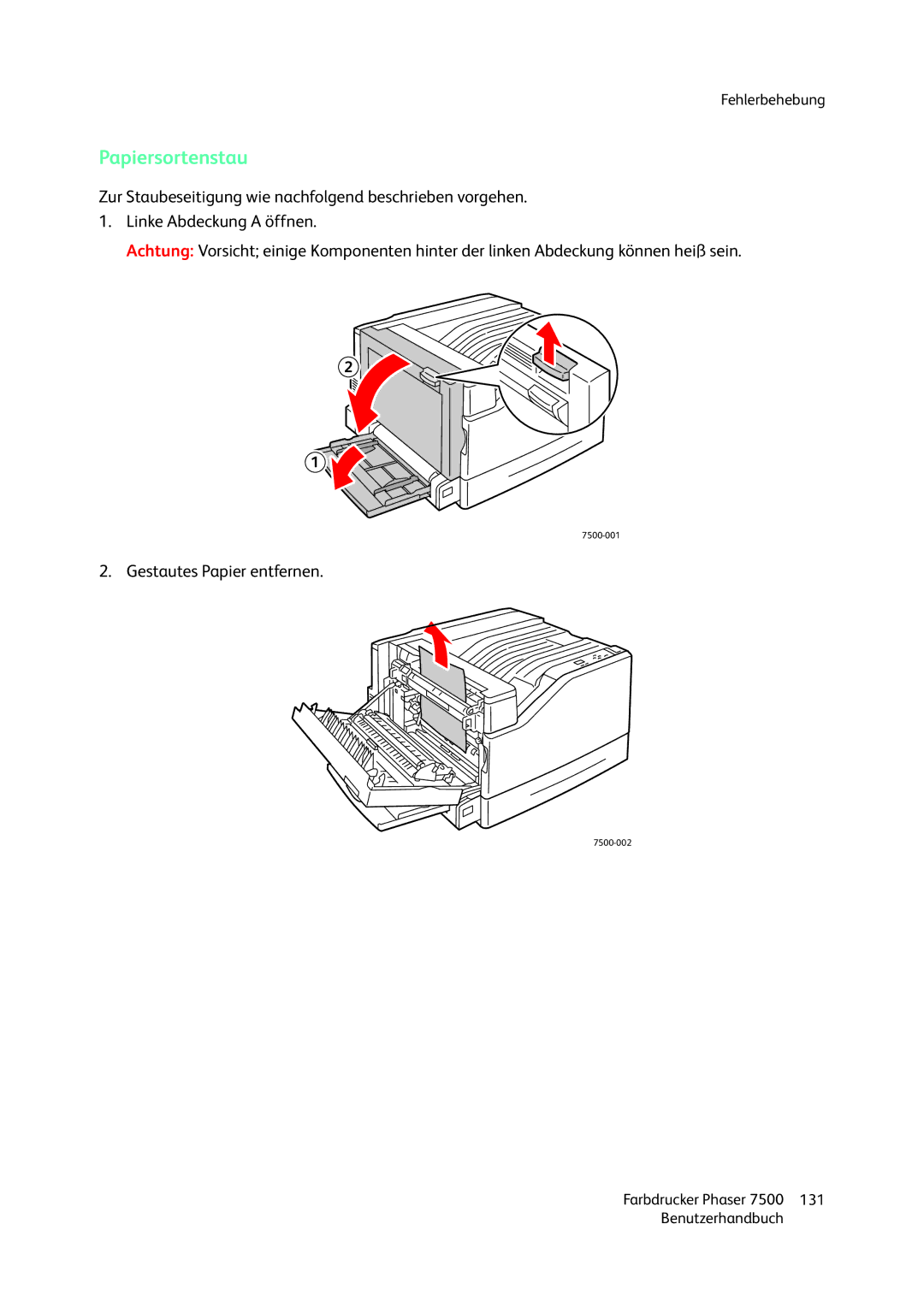 Xerox 7500 color printer manual Papiersortenstau 