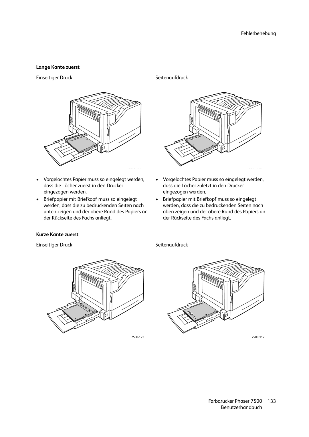 Xerox 7500 color printer manual Lange Kante zuerst 