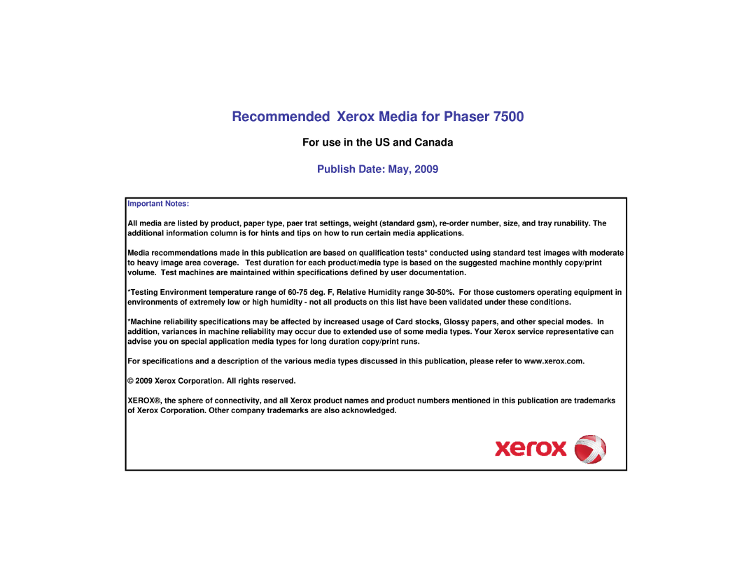 Xerox 7500 manual User Guide 