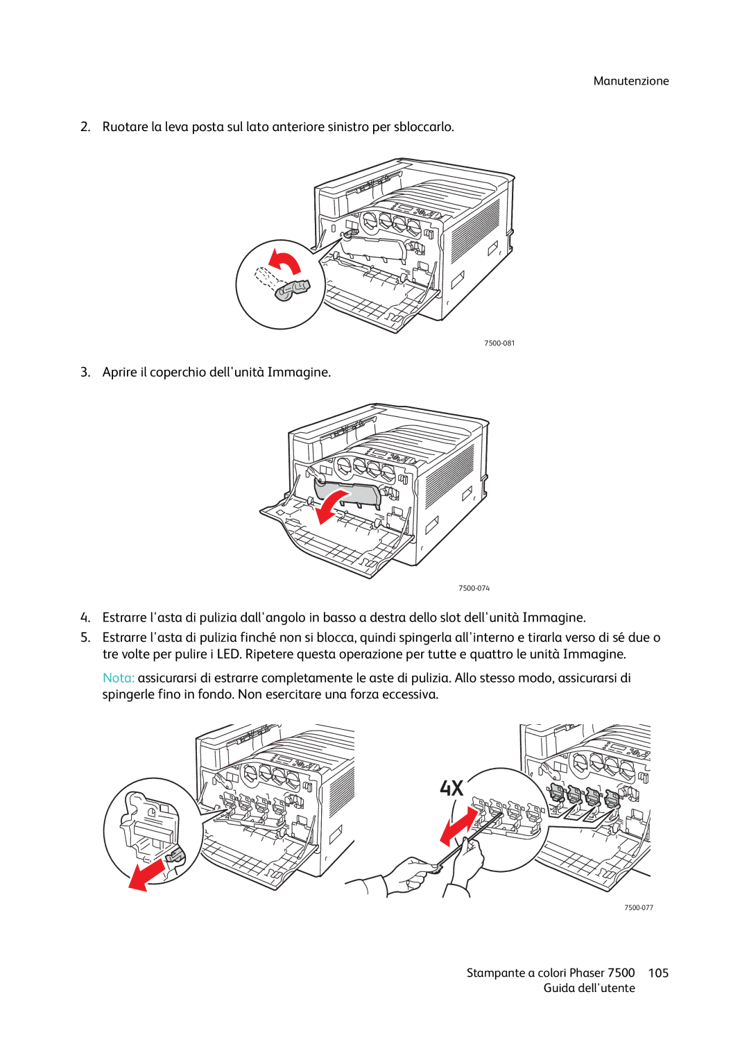 Xerox 7500 manual Aprire il coperchio dellunità Immagine 