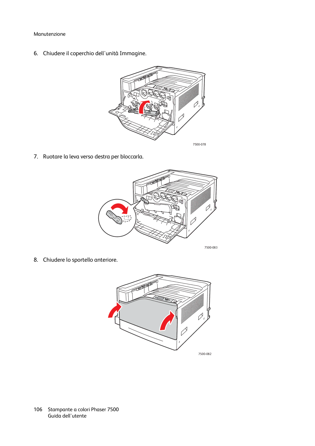 Xerox 7500 manual Chiudere il coperchio dellunità Immagine 