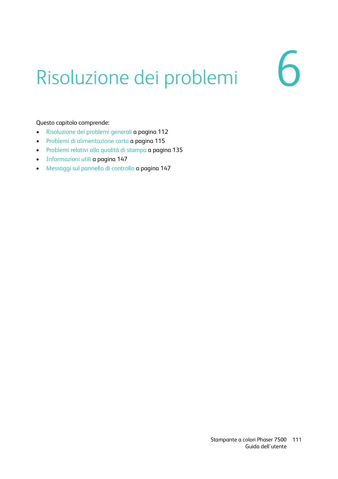 Xerox 7500 manual Risoluzione dei problemi 