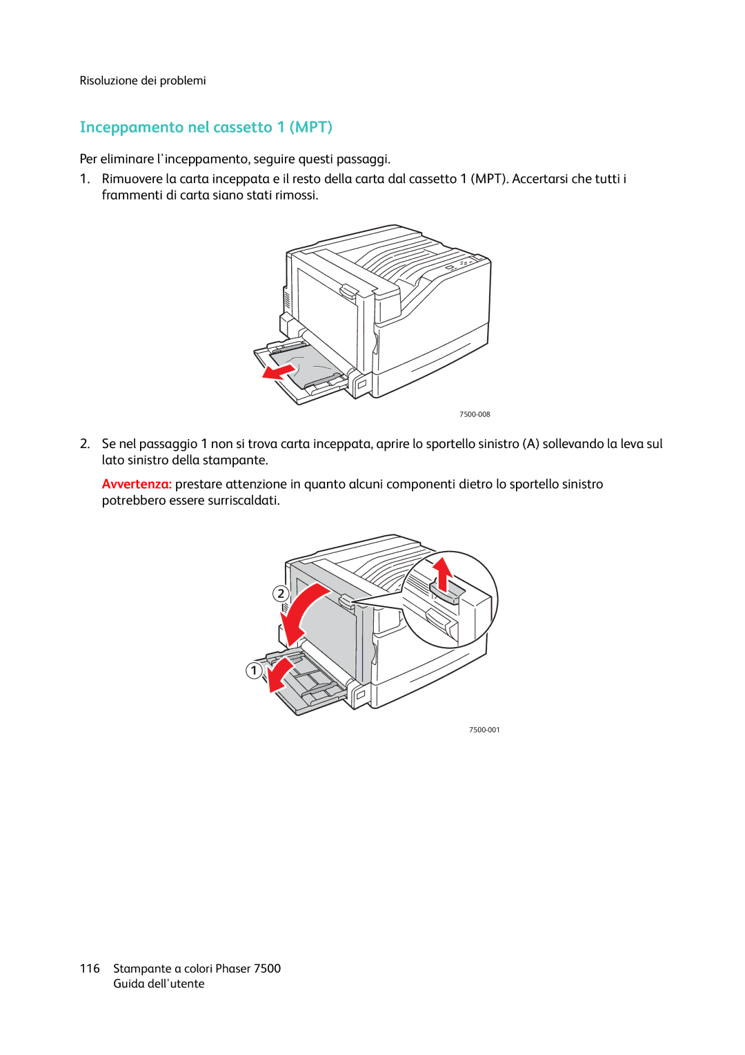 Xerox 7500 manual Inceppamento nel cassetto 1 MPT 