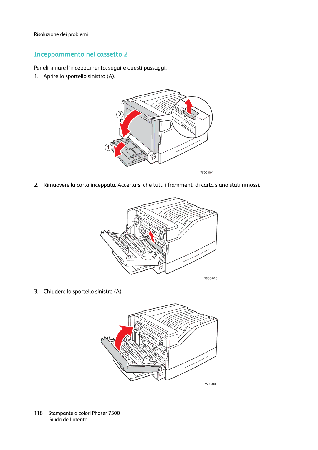 Xerox 7500 manual Inceppammento nel cassetto 