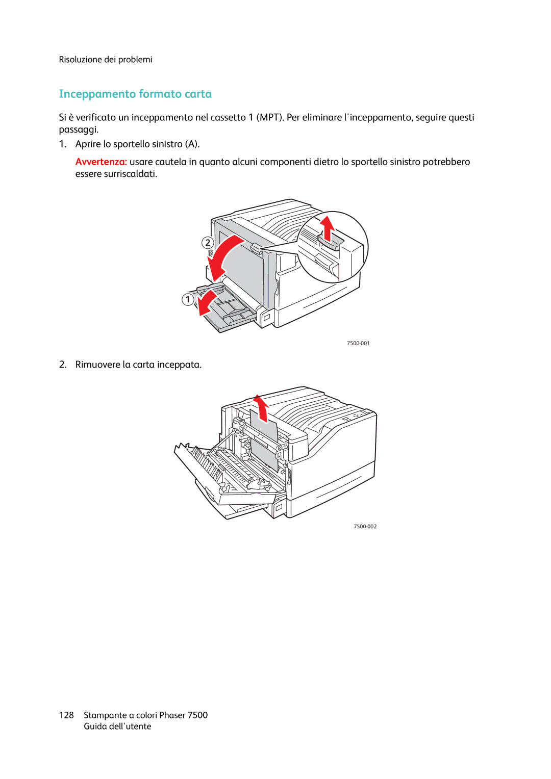 Xerox 7500 manual Inceppamento formato carta 