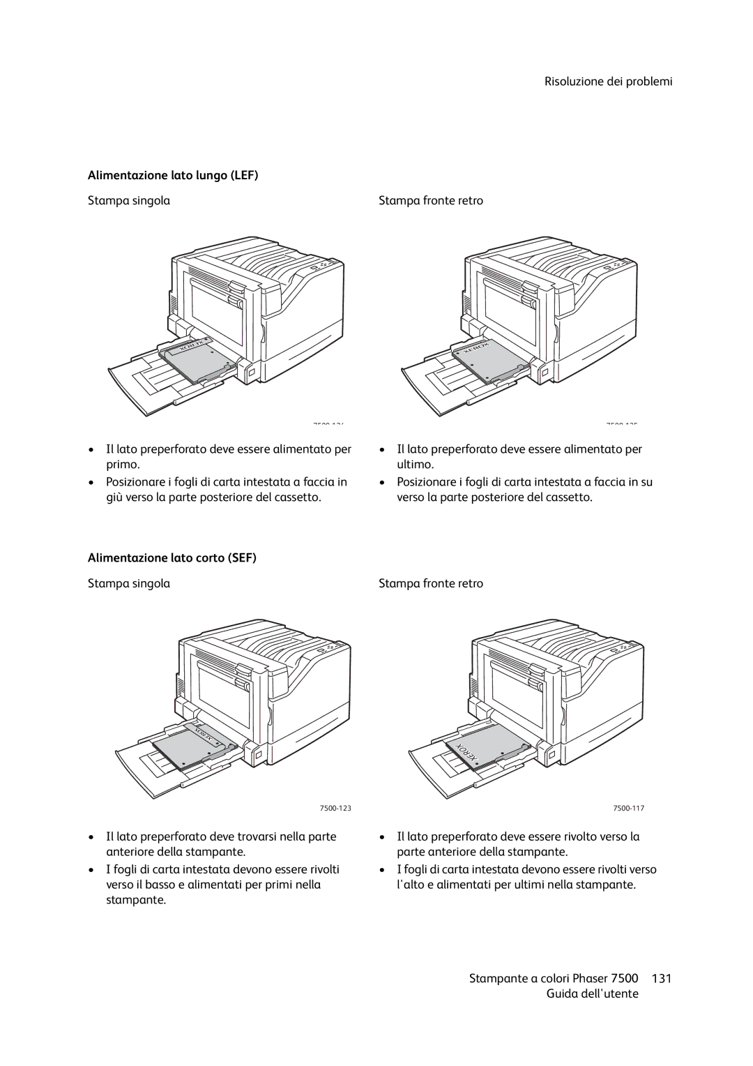 Xerox 7500 manual Alimentazione lato lungo LEF 