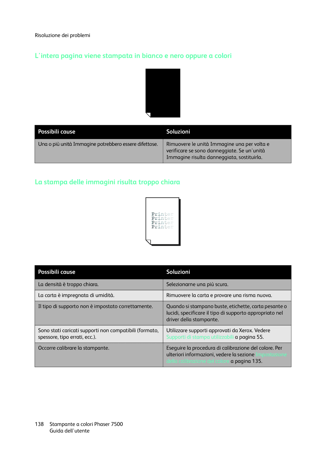 Xerox 7500 manual La stampa delle immagini risulta troppo chiara 