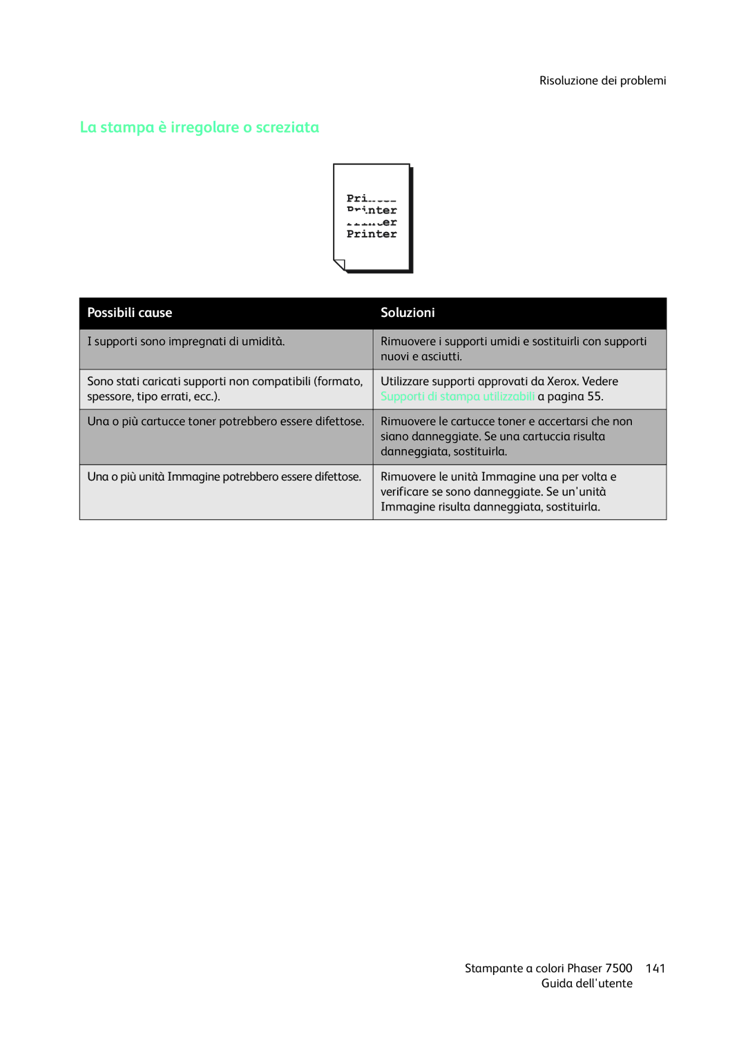 Xerox 7500 manual La stampa è irregolare o screziata 